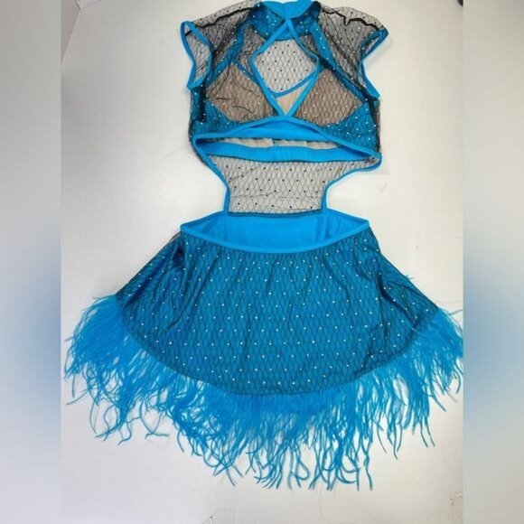 Weissman Elite Rhinestone Mesh Feather Dress Costume in Blue NEW Adult Size XL - Picture 6 of 10